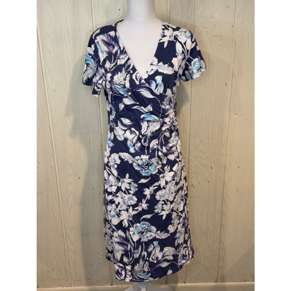 Soft Surroundings Navy Floral Faux Wrap Dress